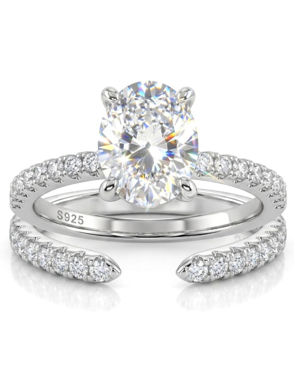 Stunning 1.75CT Sterling Silver Wedding Ring Set, Oval Cut Engagement & Eternity